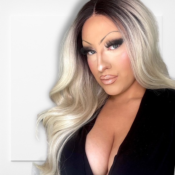 HD Transparent Lace Front Loose Curl Blonde Dark Root Ombre Long Wig - Picture 9 of 11